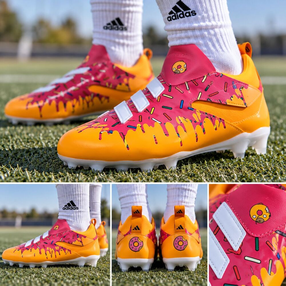Adidas Shoes Mens Size 6 Pink Laceless Donut Sprinkles Soccer Cleats Simpsons